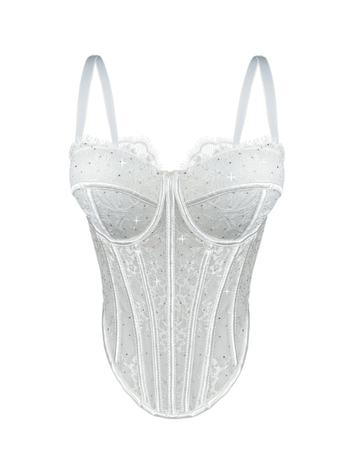 Top din dantelă cu corset, croială Slim, lungime foarte scurtă ≤40 cm, imprimeu cu flori rupte, poliester/spandex