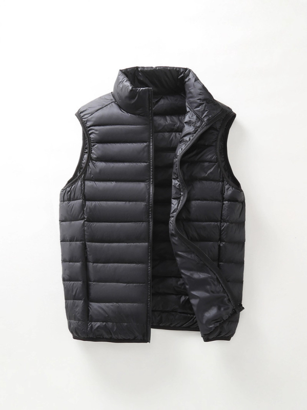 Muška pernata vest s vunenim vanjskim materijalom, punjenje od patka perja, pamuk podstava, uski kroj, jesen 2025