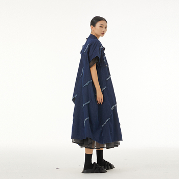 Duga denim bezrukavna vesta s prugama, ležerni kroj, korejski stil, proljeće 2025