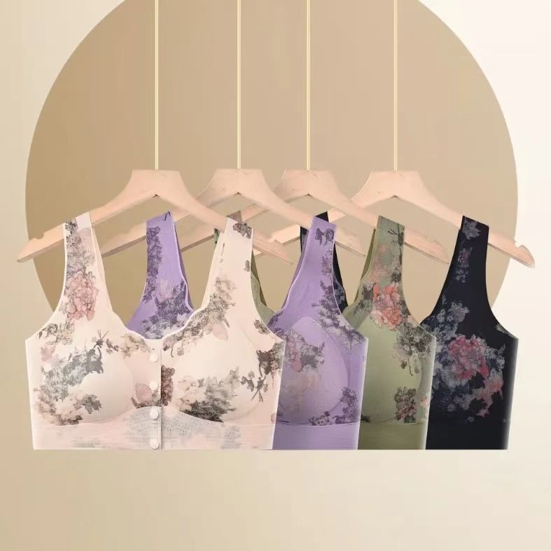 Sutien fără cusături pentru femei, cu închidere frontală, cupă completă, tip mold subțire, nailon cu căptușeală din bumbac 50-70%