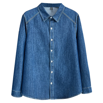 Ženska traper košulja s dugim rukavima, 80–90% pamuk, denim tkanina, ovratnik košulje, casual dnevni stil