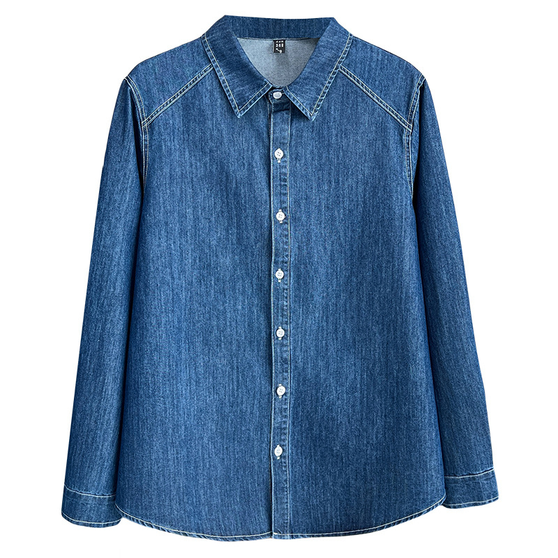 Ženska traper košulja s dugim rukavima, 80–90% pamuk, denim tkanina, ovratnik košulje, casual dnevni stil