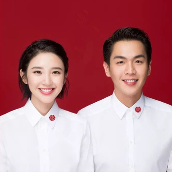 Košeľa pre pár pre svadobné fotenie — bavlna-polyester zmes, jednofarebný vzor, dlhý rukáv, stojatý golier, školský štýl