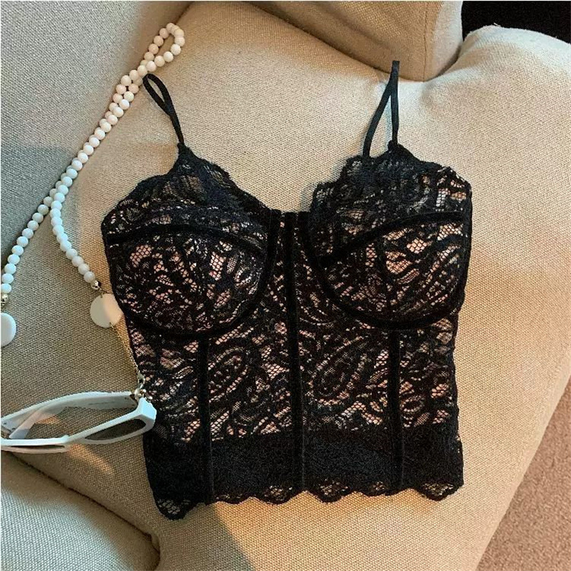 Čipkasta camisole u francuskom stilu s ugrađenim košaricama, seksi wrap dizajn, duljina do struka