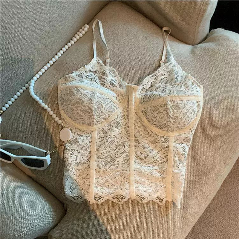 Čipkasta camisole u francuskom stilu s ugrađenim košaricama, seksi wrap dizajn, duljina do struka