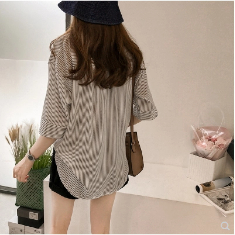 Prúžkovaná košeľa, voľný strih, 3/4 rukávy, košeľový golier