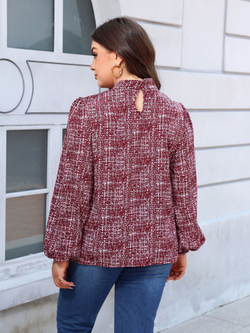 Женска полиестерна блуза с V-образно деколте и дълги ръкави, средна дължина, елегантен стил