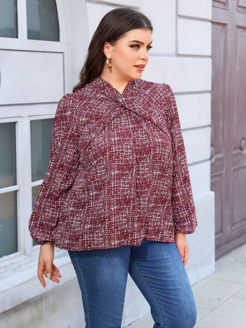 Женска полиестерна блуза с V-образно деколте и дълги ръкави, средна дължина, елегантен стил