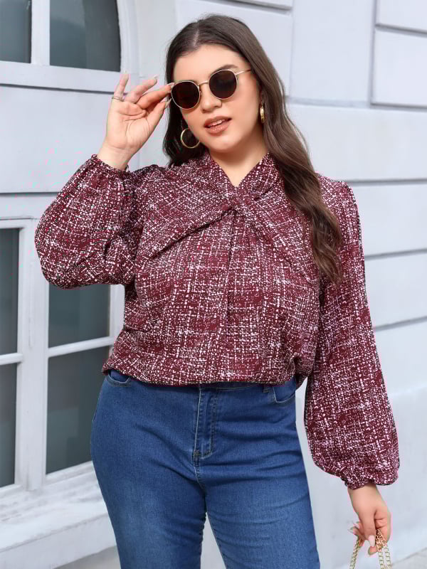 Женска полиестерна блуза с V-образно деколте и дълги ръкави, средна дължина, елегантен стил