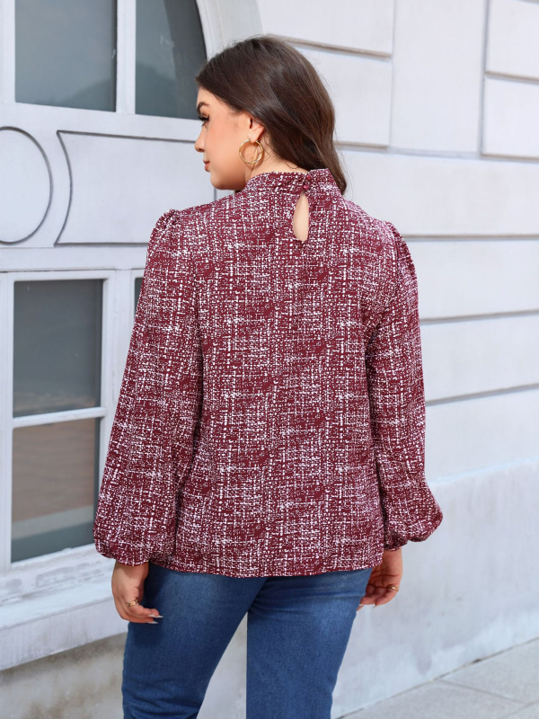 Женска полиестерна блуза с V-образно деколте и дълги ръкави, средна дължина, елегантен стил