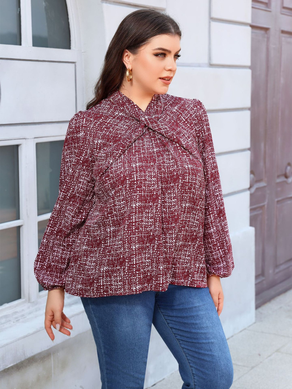 Женска полиестерна блуза с V-образно деколте и дълги ръкави, средна дължина, елегантен стил