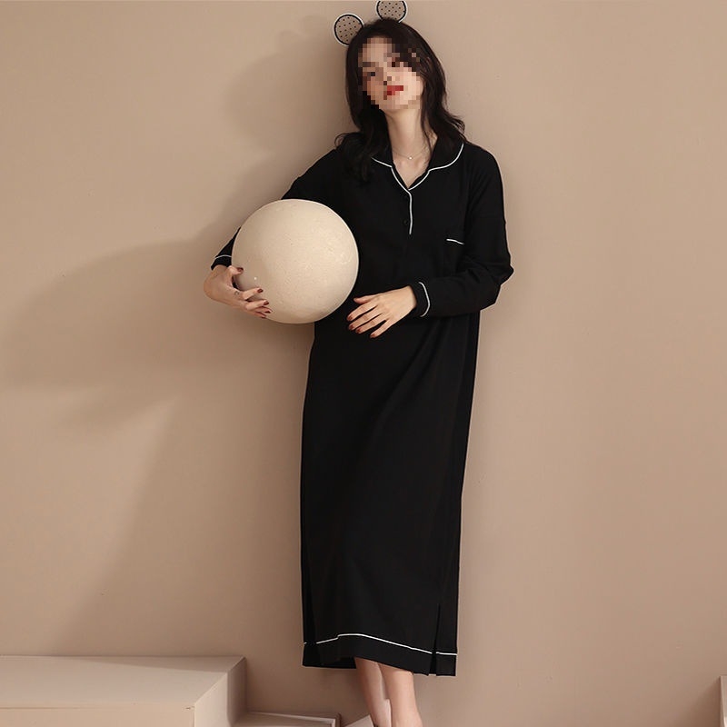 Ženska noćna haljina, poliester, rukavi tri četvrtine, rukav tip princeze, ovratnik košuljni, slobodna dužina do koljena