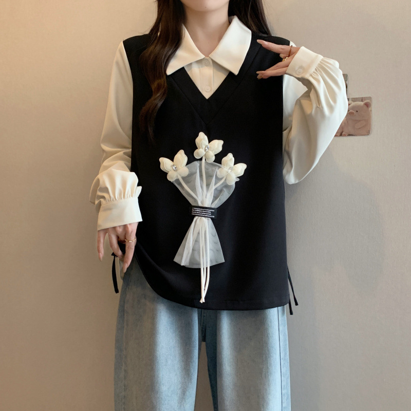 Bluza s floralnim uzorkom i mašnicom za vezivanje, polo ovratnik, dugi rukav, udoban kroj, poliester-spandeks tkanina, japansko-korejski casual stil, proljeće 2025