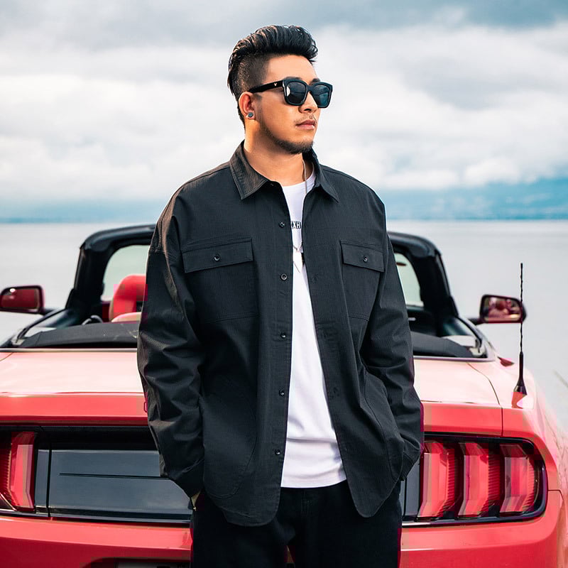 Muška radna košulja, širok kroj, dugi rukav, jednobojna, 97% pamuk