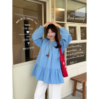 Ženske košulijske haljine od poliestera, nadušeni rukavi, dugi rukavi, okrugli izrez, srednja duljina 65–80 cm