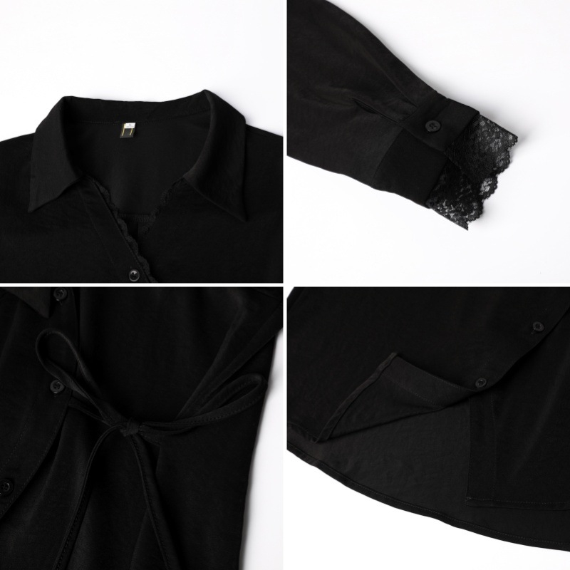 Dámska košeľa, korejský štýl, voľný strih, dlhý rukáv, spojovací detail/šitie, dĺžka 50–65 cm, jar 2025, polyester 95%+