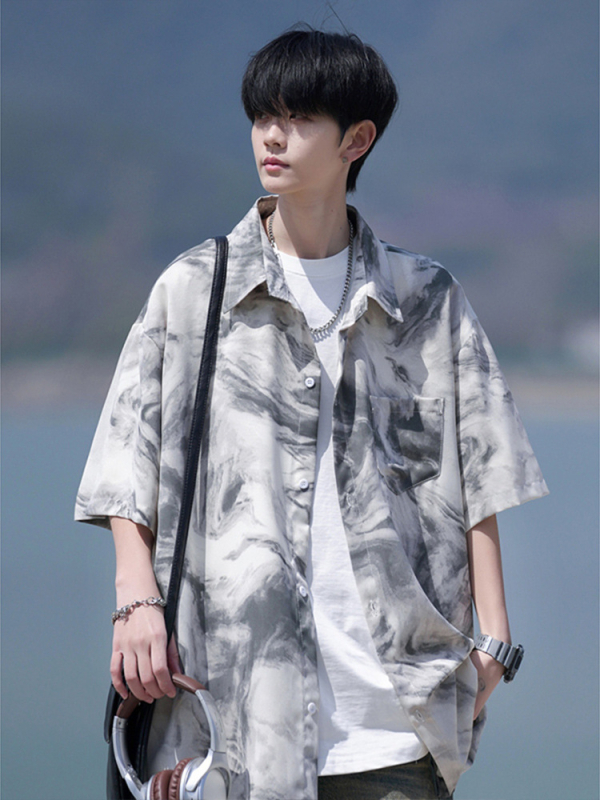 Košeľa s kvetinovým vzorom, krátke rukávy, voľný strih, 96% polyester, bez žmolkov