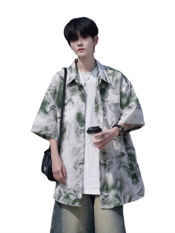 Košeľa s kvetinovým vzorom, krátke rukávy, voľný strih, 96% polyester, bez žmolkov