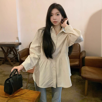 Dámska bavlnená košeľa s okrúhlym výstrihom, voľný strih, dlhé zvonové rukávy, jarno-jesenná 2025