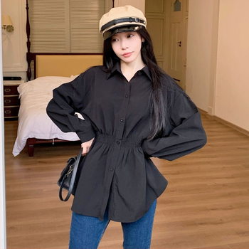 Dámska bavlnená košeľa s okrúhlym výstrihom, voľný strih, dlhé zvonové rukávy, jarno-jesenná 2025