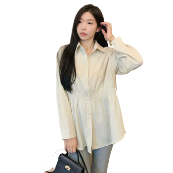 Dámska bavlnená košeľa s okrúhlym výstrihom, voľný strih, dlhé zvonové rukávy, jarno-jesenná 2025