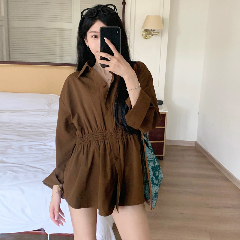 Dámska bavlnená košeľa s okrúhlym výstrihom, voľný strih, dlhé zvonové rukávy, jarno-jesenná 2025