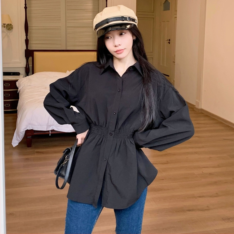 Dámska bavlnená košeľa s okrúhlym výstrihom, voľný strih, dlhé zvonové rukávy, jarno-jesenná 2025