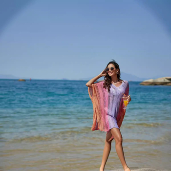 Strandfedőblúz laza szabású, plusz méret, kontraszt-paneles, lyukacsos kötött pamut-lin, UPF50+