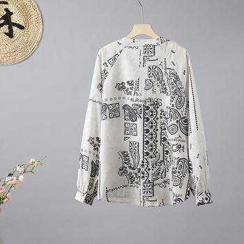 Ženska košulja s kapuljačom i dugim rukavima, cvjetnim uzorkom, materijal poliester-pamuk, ovratnik u obliku lotosova lista, duljina 50–65 cm, proljeće 2025