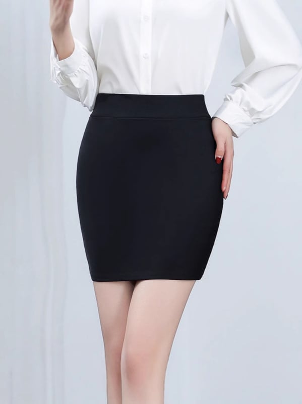 Ženska uredska olovka suknja s visokim strukom i elastičnošću, pamuk-poliester smjesa