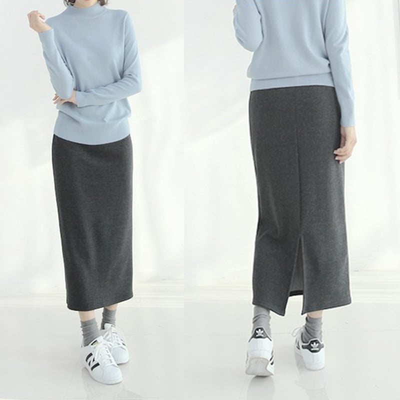 Zimná velúrová sukňa so rozparkom, jednofarebná, korejský štýl, dámska