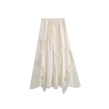 Fustă în formă A, lungime medie, dantelă cu broderie, material poliester, microelastic