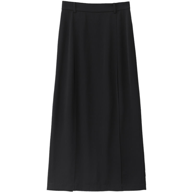 Ulična midi suknja s visokim strukom i rozparkom, crna, plisirana, opuštenog kroja, za žene, jesen-zima, plus size