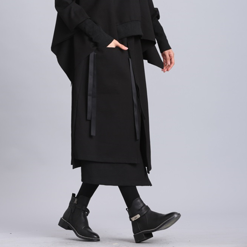 Nepravilna midi suknja s visokim strukom i bočnom vezicom, dvostruki sloj pamuka i najlona