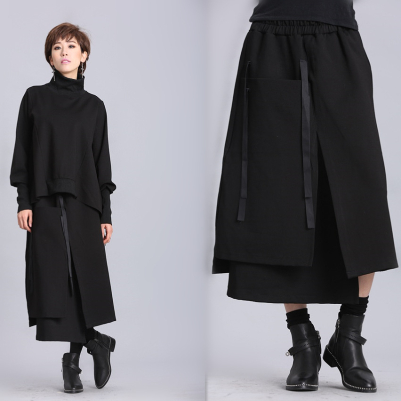 Nepravilna midi suknja s visokim strukom i bočnom vezicom, dvostruki sloj pamuka i najlona