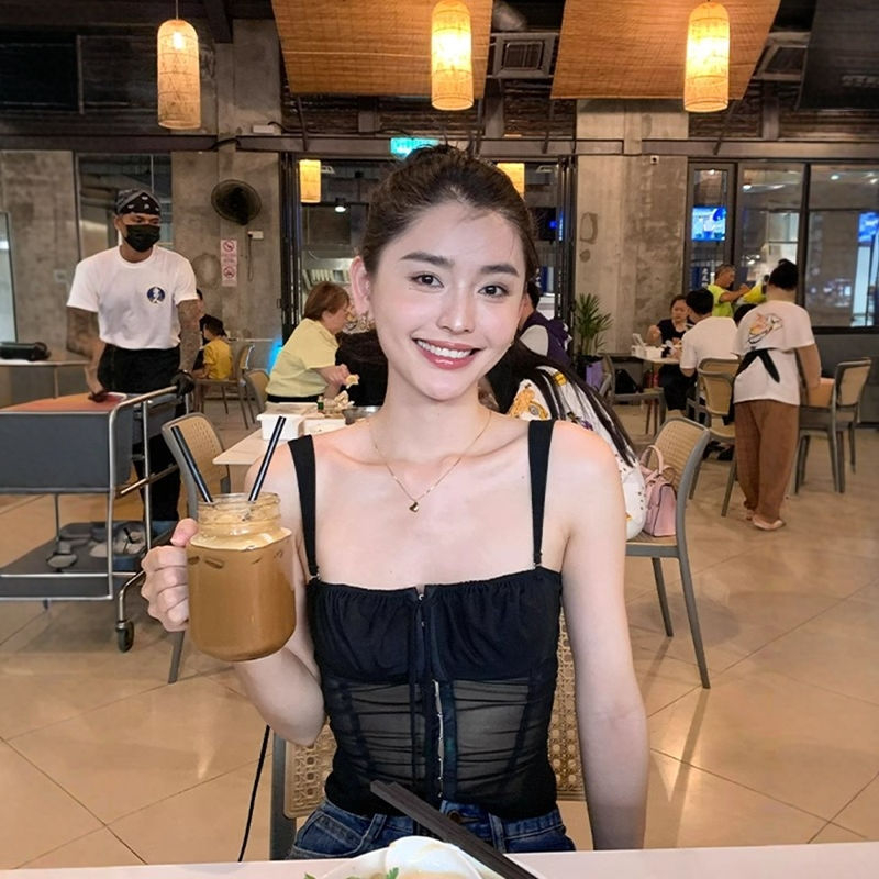 Dámska camisole vo francúzskom štýle, sexy top bez rukávov, polyester, leto 2025