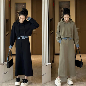 Pkulele ženski jesenski set – top i suknja, dugi rukavi, mješavina poliester-spandeks, elegantan uredski stil