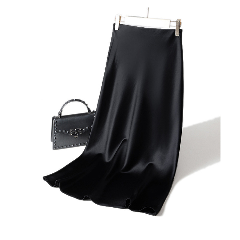 Suknja A-linije srednje duljine, acetatni satenski materijal, gradski stil, sadržaj acetatnih vlakana 70–80%