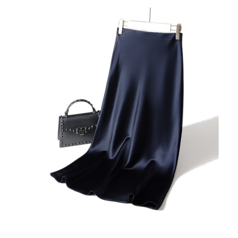 Suknja A-linije srednje duljine, acetatni satenski materijal, gradski stil, sadržaj acetatnih vlakana 70–80%