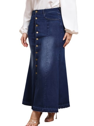 Jednobojna midi suknja kroja sirena, pamuk-poliester smjesa (70-80% pamuka, <30% poliester), visoka elastičnost, elegantan stil, proljeće 2025