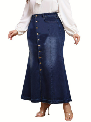 Jednobojna midi suknja kroja sirena, pamuk-poliester smjesa (70-80% pamuka, <30% poliester), visoka elastičnost, elegantan stil, proljeće 2025