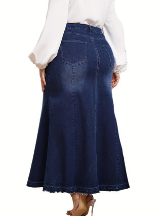 Jednobojna midi suknja kroja sirena, pamuk-poliester smjesa (70-80% pamuka, <30% poliester), visoka elastičnost, elegantan stil, proljeće 2025