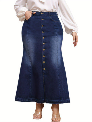 Jednobojna midi suknja kroja sirena, pamuk-poliester smjesa (70-80% pamuka, <30% poliester), visoka elastičnost, elegantan stil, proljeće 2025