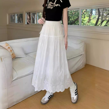 A-linija midi suknja s vezom, jednobojna poliesterska tkanina, proljeće 2024