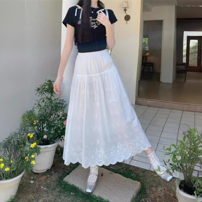 A-linija midi suknja s vezom, jednobojna poliesterska tkanina, proljeće 2024