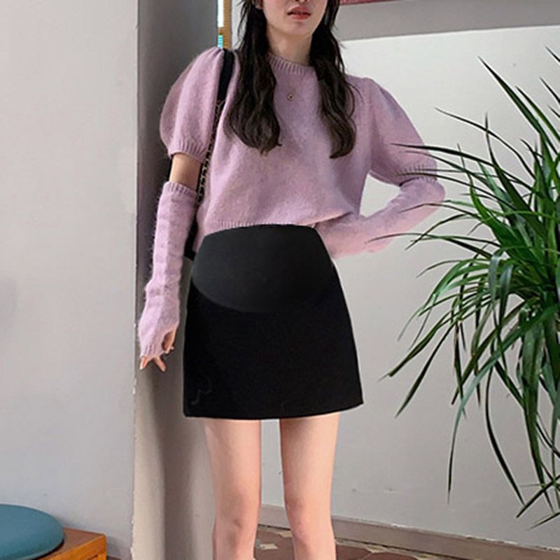 Trudnična vunena midi suknja, visoki pojas, jednobojna, 50-70% poliester