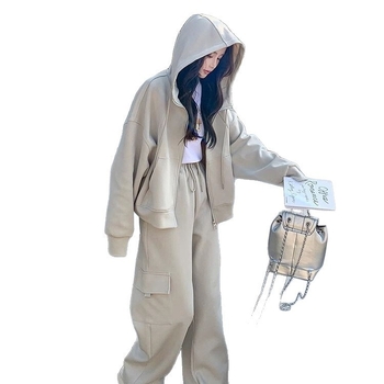 Ženski dvodijelni set s otiskom, gornji dio: sweatshirt, kolaž dizajn, dugi rukavi, mješavina poliestera i elastana