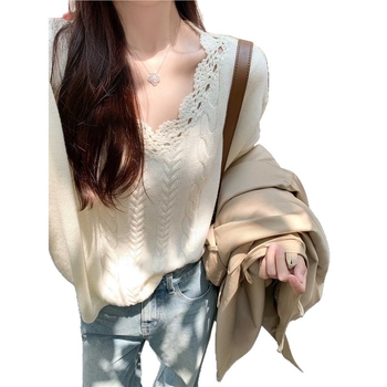 Korejskog stila twist pleteni džemper s kapuljom, V izrez, pamuk-kašmir s elastanom, dugi rukavi, jesen 2025