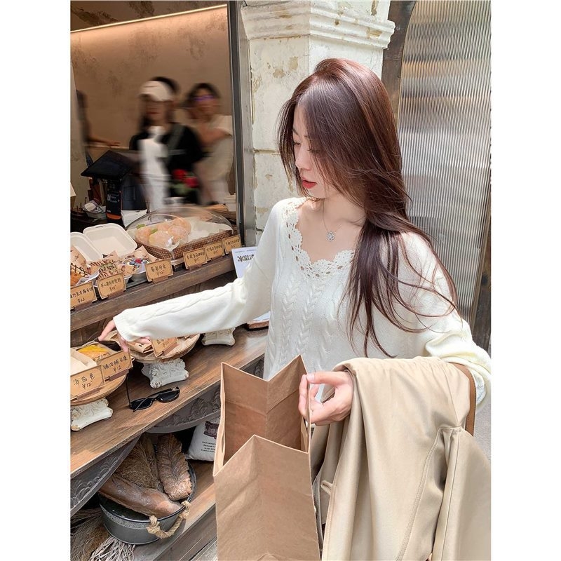 Korejskog stila twist pleteni džemper s kapuljom, V izrez, pamuk-kašmir s elastanom, dugi rukavi, jesen 2025