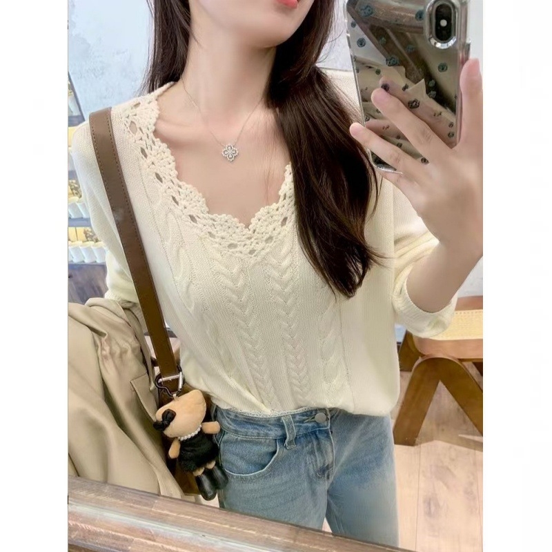 Korejskog stila twist pleteni džemper s kapuljom, V izrez, pamuk-kašmir s elastanom, dugi rukavi, jesen 2025